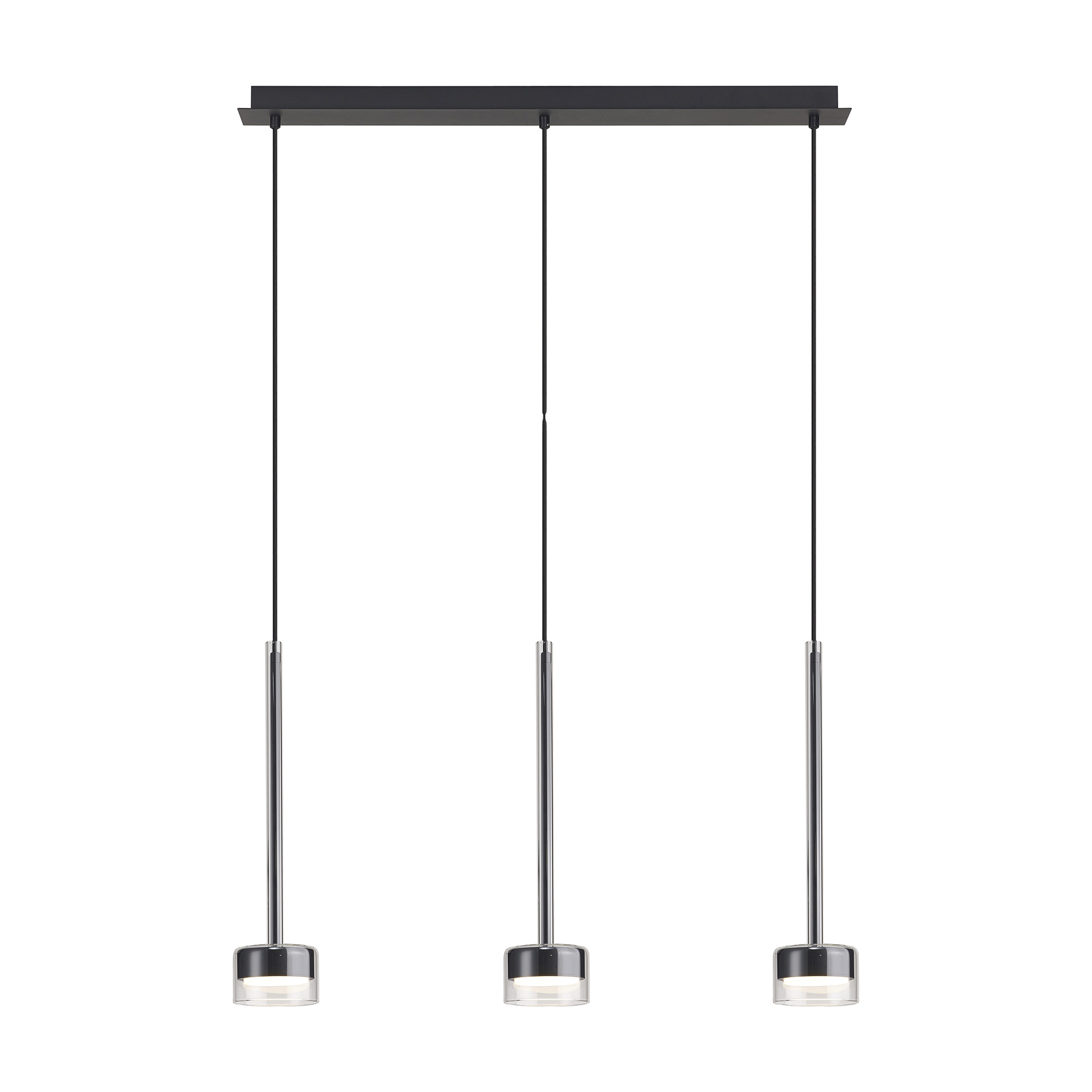 M7882/3000K  Tonic Linear Pendant 3 Light 3000K Chrome/Black/Clear Glass